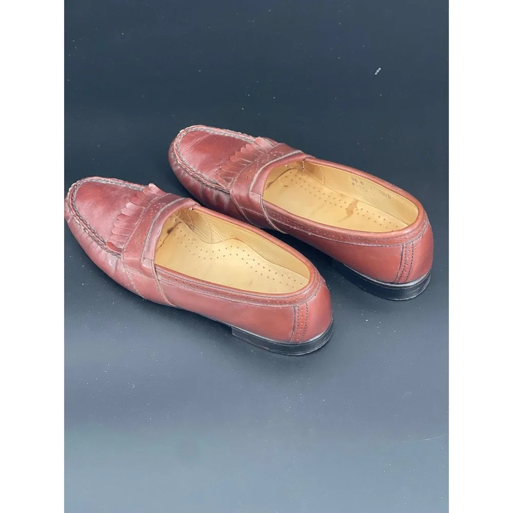 Genuine Moccasins Mens Burgundy Leather Kiltie Loafers Slip On 9.5B‎